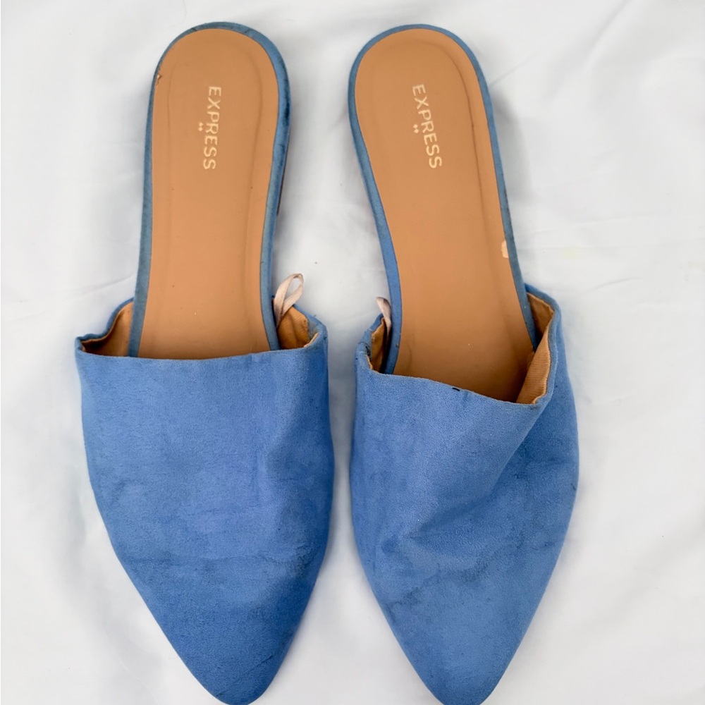 Express Blue Suede Pointed Toe Slip-On Mules